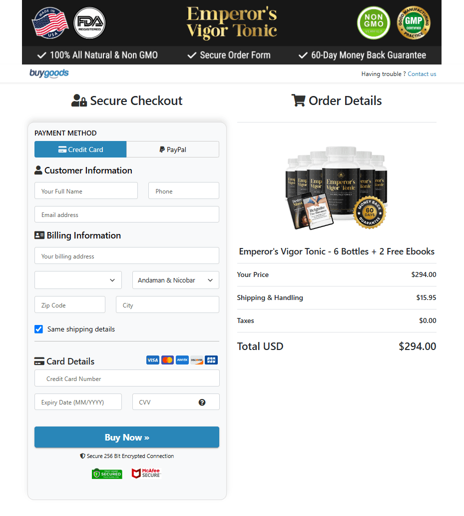 Emperor's Vigor Tonic Secured Order Page